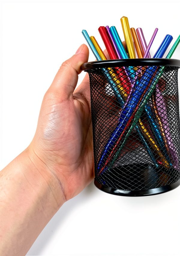 HSYMQ Steel Mesh Pen Holder Desk Organizer Double Rim Industrial-2