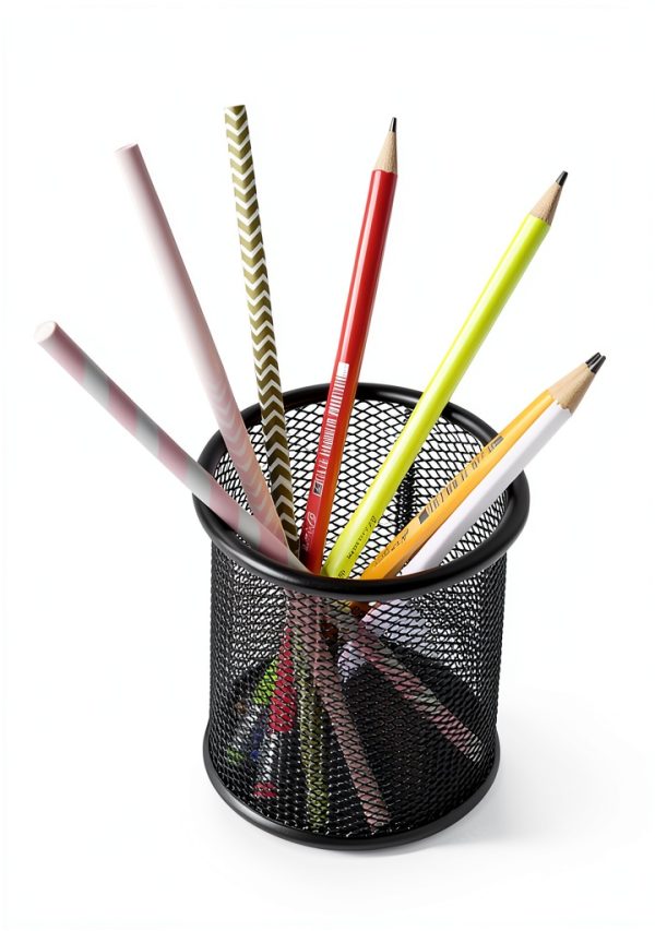 HSYMQ Steel Mesh Pen Holder Desk Organizer Double Rim Industrial-1